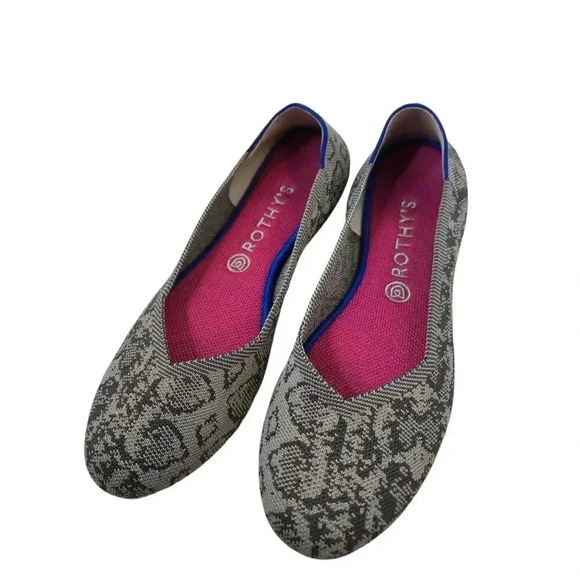 Rothys - The Flat - Grey Stone Snake Print - Size 11 Round Toe Retired - Picture 1 of 7